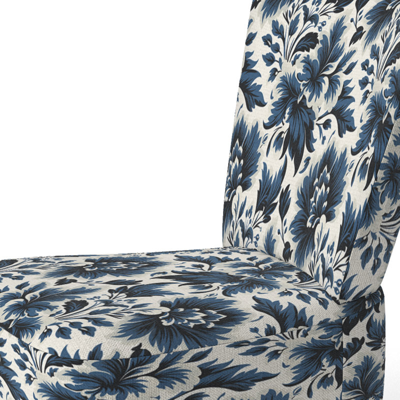 Blue And White Damask Euphony I - Upholstered Bohemian & Eclectic Accent Side Chair