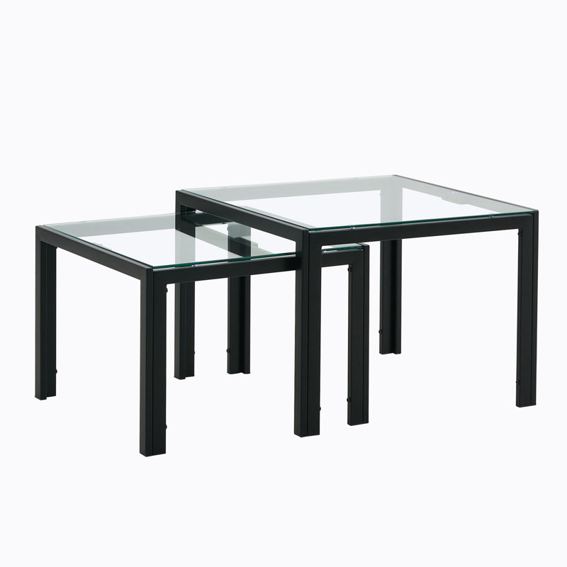 Amose Glass Top Nesting Coffee Table, Transparent