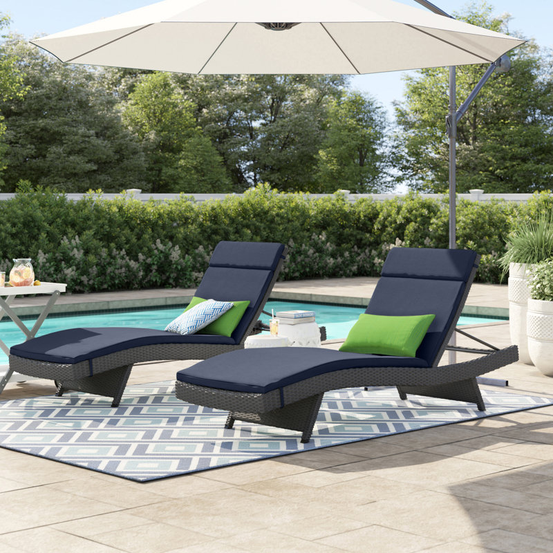 Blaise 79.5" Long Reclining Chaise Lounger Set with Cushions, Navy