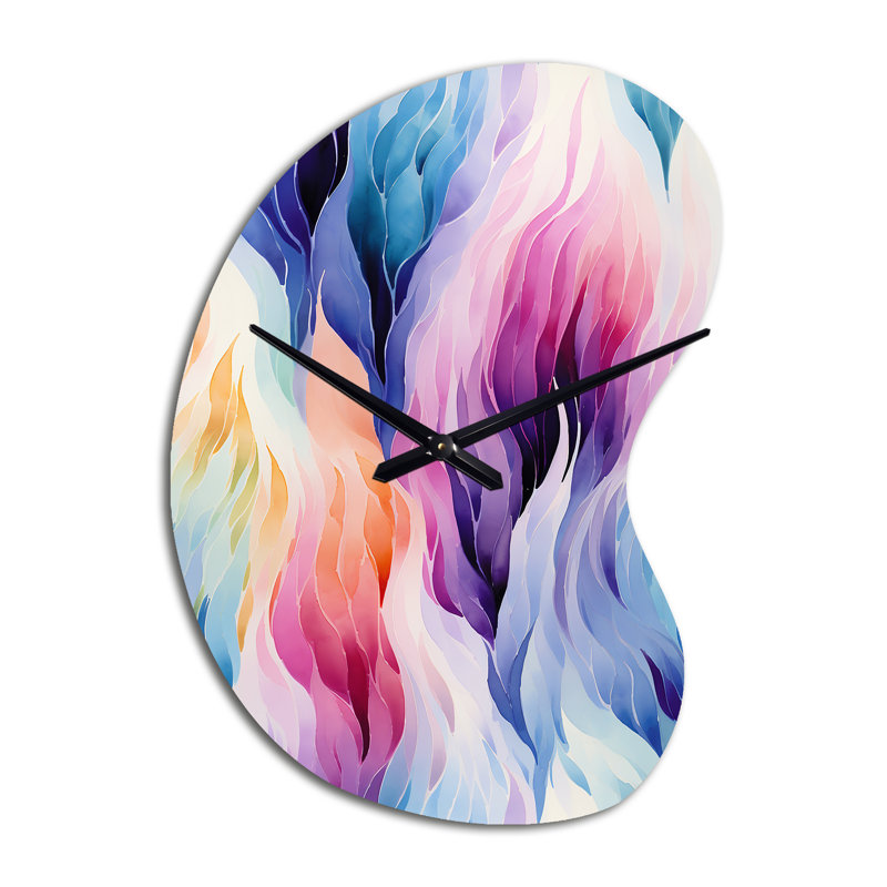 Ikat Mirage coloré - horloge murale abstraite de forme unique en métal, impression d'horloge asymétrique, Petit