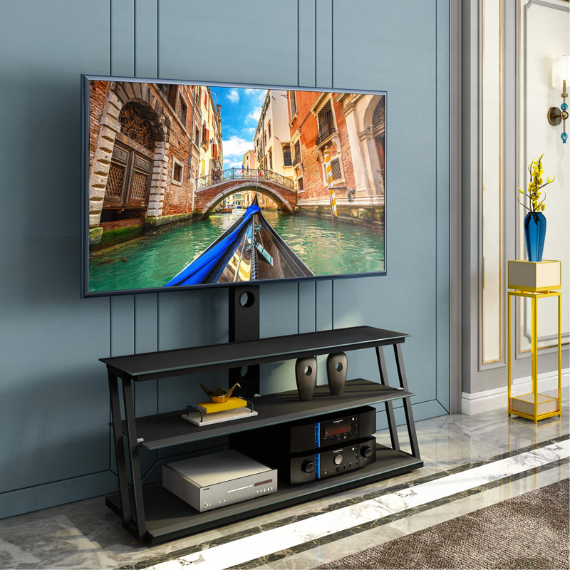 Meuble télé noir en verre trempé réglable en hauteur et en angle