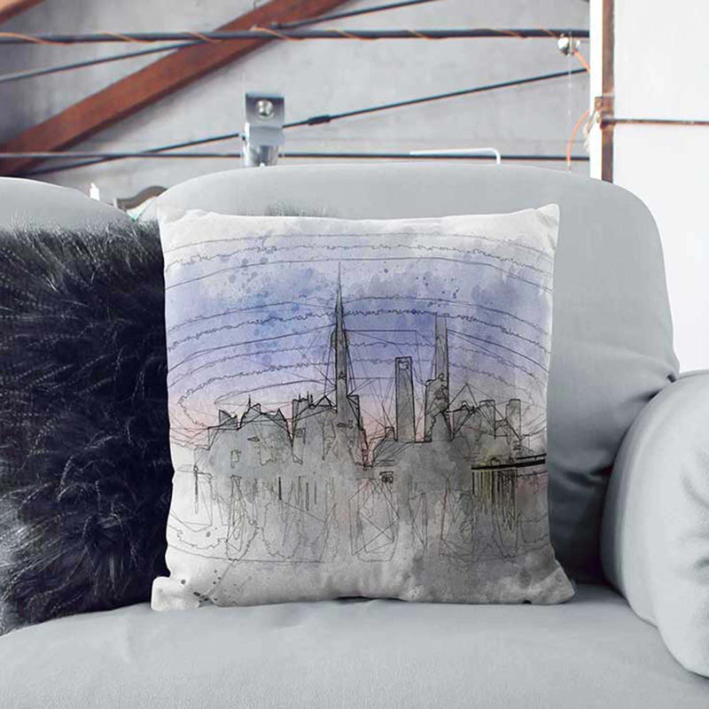Evening Reflections of Shanghai Cushion with Filling, 45cm H x 45cm W x 15cm D, Stone