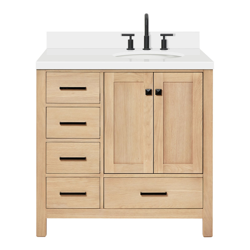 Cambridge 37 in. Single Vanity, Oval, Oak, Pure White Quartz
