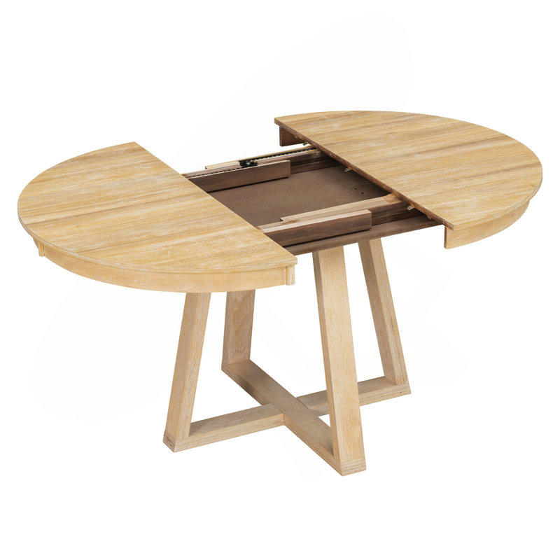 Ensemble de salle à manger rétro fonctionnel 5 pièces avec table ronde, rallonge de 40 cm et 4 chaises rembourrées, pour salle à manger et salon