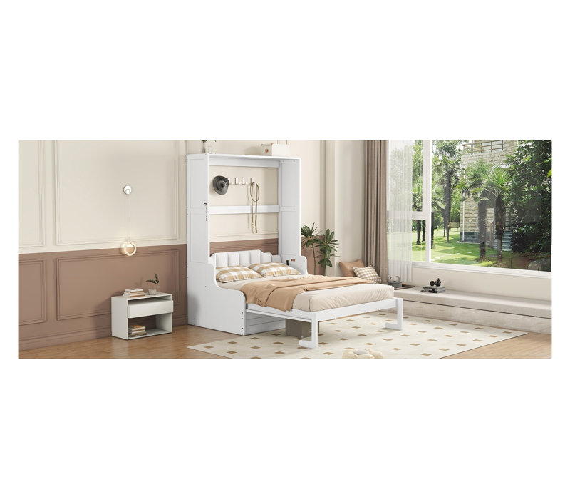 Grand lit escamotable mural avec coussin, grand lit pliant compact pour le bureau à domicile et la chambre d'amis