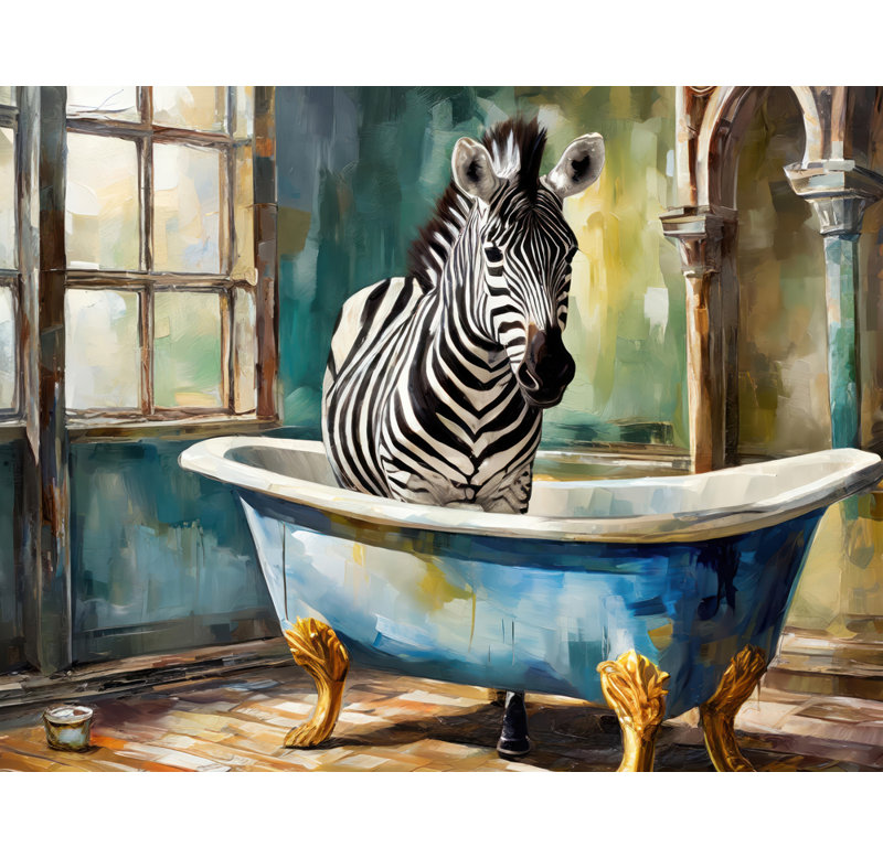 «Zebra Bathaign» sur toile, H 20 po x l 24 po