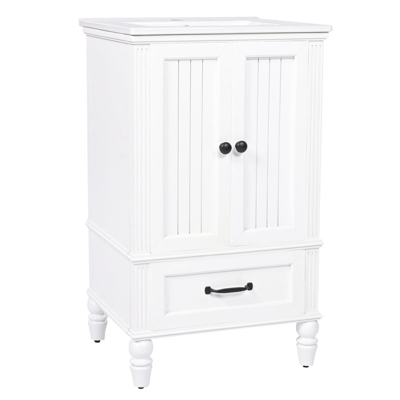 Meuble-lavabo de 20 po avec armoires, lavabo blanc, deux portes et un tiroir
