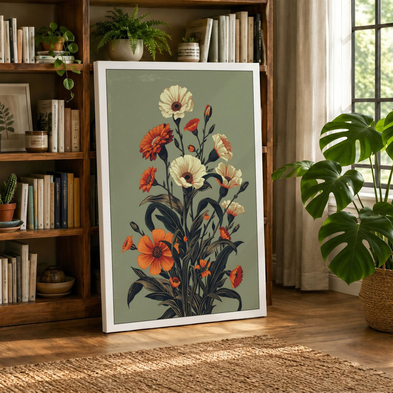 Carnation Study Botanical - Wrapped Canvas, 36x24 - 91.4 x 61.0 cm, Ochre Border