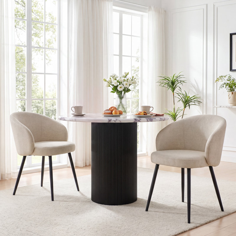Oronogo Chunky-Weave Fabric Upholstered Dining Chair with Crossed Legs, Set of 2, Beige