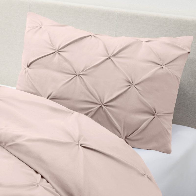 Double Brushed Pleated Duvet Cover Set, Twin Duvet Cover + 1 Standard Pillowcase, Blush