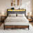 Cradere King Size Bed Frame with Headboard, Upholstered Platform Bed with Storage Shelves and Charging Station-634986764