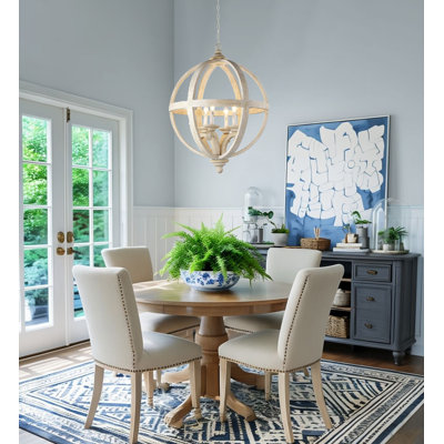 4 - Light Wood Dimmable Globe Chandelier