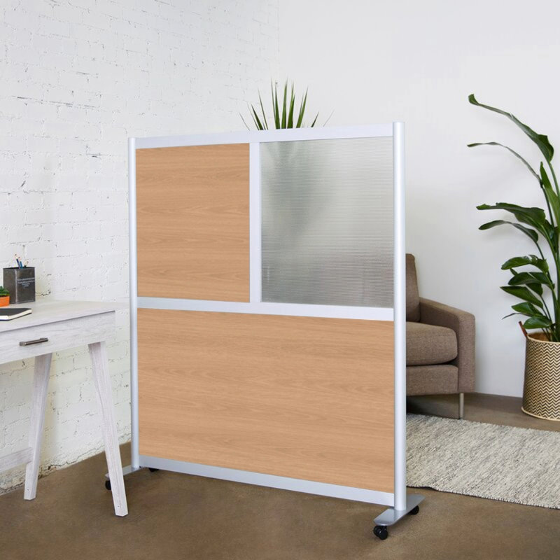 Orrie Modern 3 Panel Room Divider, Oak, Caster