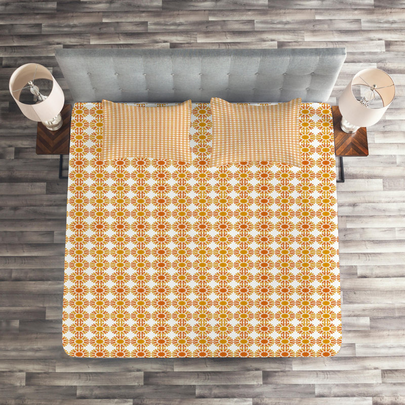 Eclectic Polyester Geometric Shapes Coverlet, King Bedspread + 2 Shams, Floral