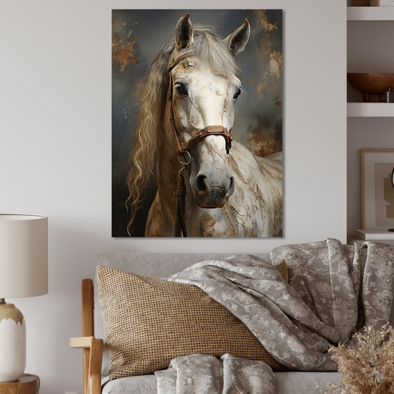 Reproduction d'art en métal White Horse, H 32 po x l 24 po