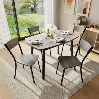 5 Piece Dining Table Set for 4, 43.3" Table with Storage Rack, MDF Kitchen Set, Gray