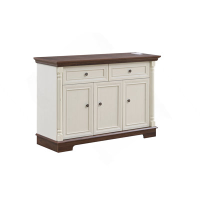 Farmhouse Style Large Wall Kitchen Storage Cabinet With Drawers And Roman Column Doors, Multifunctional Wooden Coffee Bar And Wine Cooler For Living Room Hallway