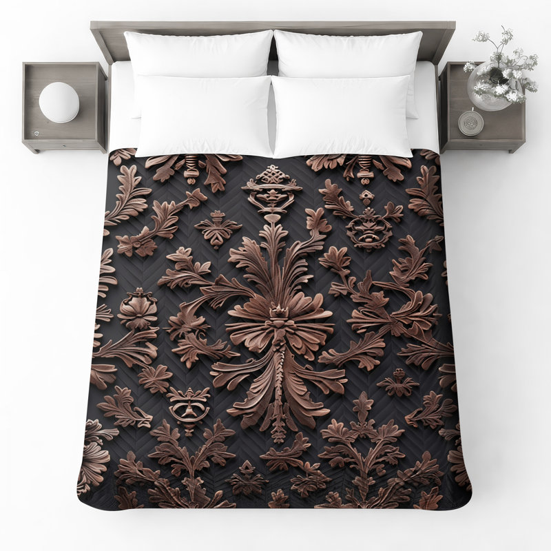 Couvre-lit matelassé bronze à motifs ornementaux toutes tailles, Queen