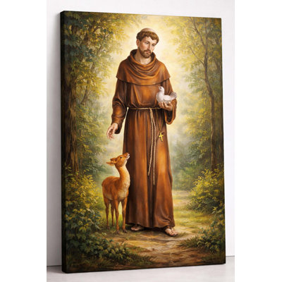 Large St. Francis of Assisi Wall Art Canvas Print 24x36 Inch   Catholic Religious Artwork for  Living Room, Bedroom, Home, Prayer Room-Ready to Hang