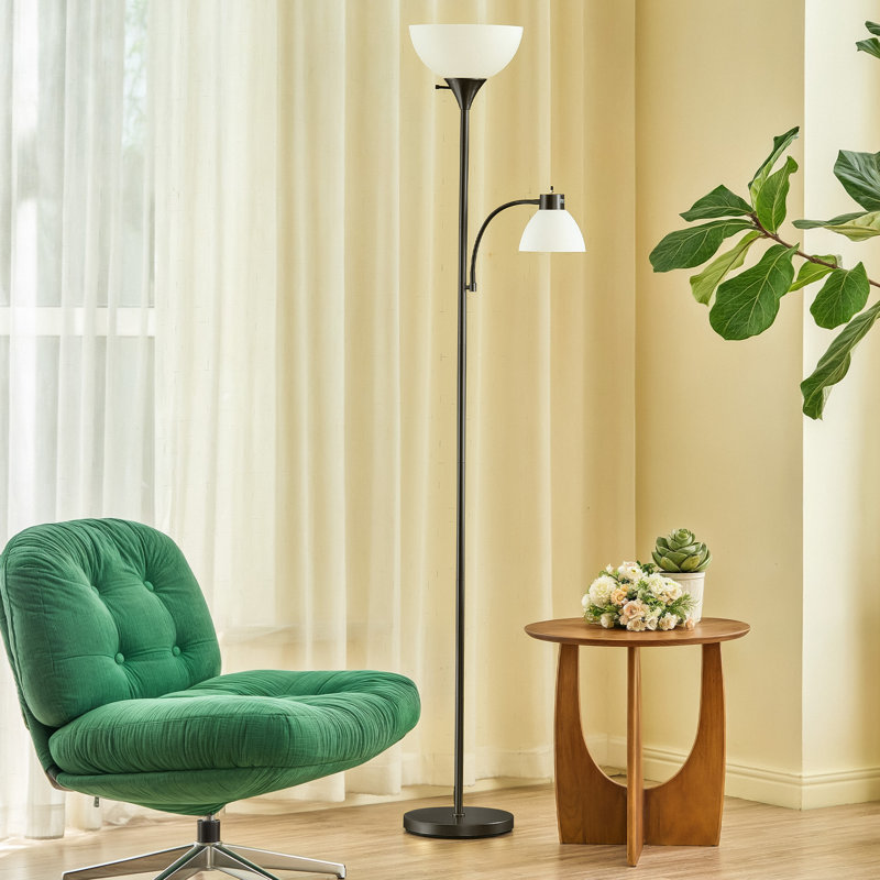 Lampe torchère sur pied 71 po avec 2 lumières DEL, Noir mat
