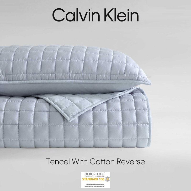Spring Branches Calvin Klein Tencel Solid Reversible Quilt Set, Blue, Queen