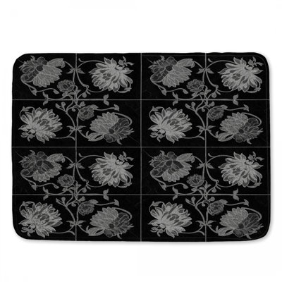 Black Floral Tile Bath Mat