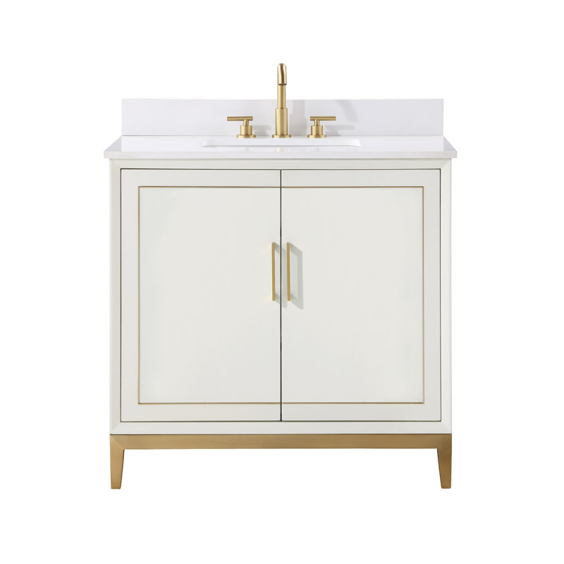 Gracie 36'' W Single Vanity, White Quartz, Satin White, Satin Brass