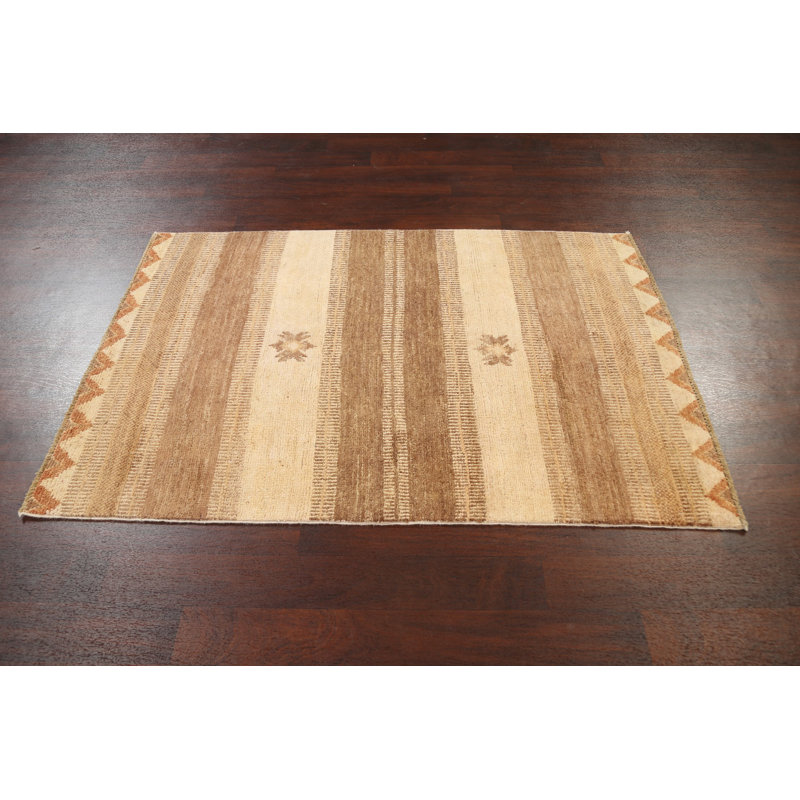 Tapis unique en laine noué à la main brun / beige nouvel âge 4 pi x 5 pi 10 po