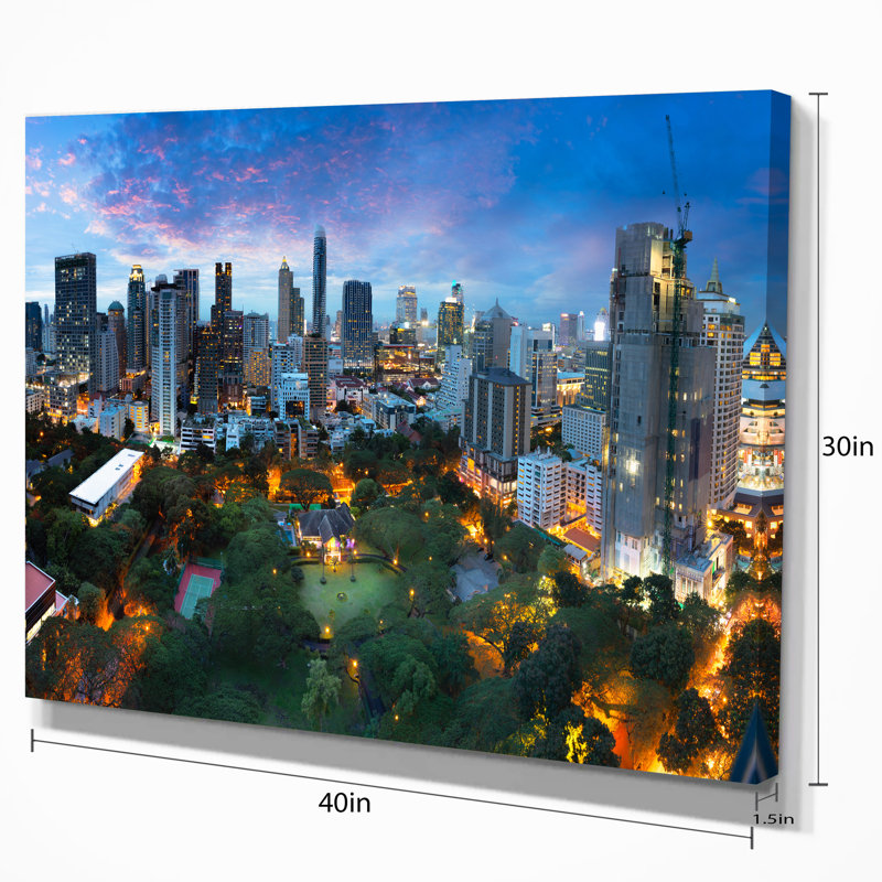 " Bangkok City Skyline ", 30" H x 40" W x 1.5" D, Wrapped Canvas
