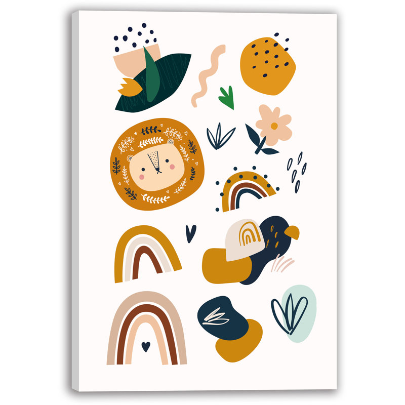 «Whimsical Wonders: Abstract Animal and Shapes», art mural sur toile, 16" H x 12" W