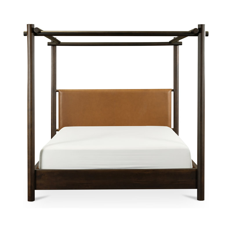Devin Leather Canopy Bed, Brown, King