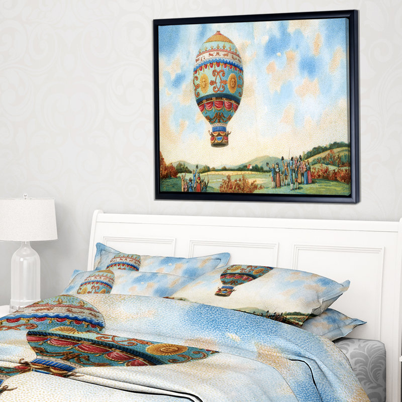 Peinture abstraite Corwin «Hot Air Balloon Illustration», H 16 po x l 32 po x P 1 po, Toile avec cadre flottant