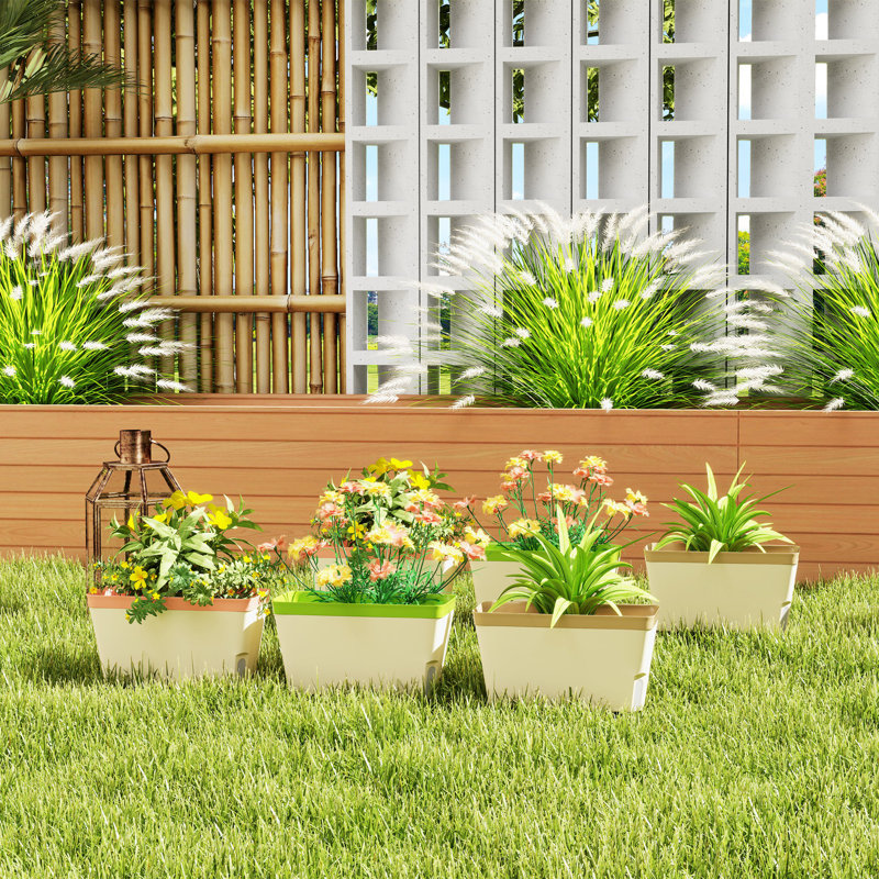 Boîte de 6 pots de fleurs à arrosage automatique, pots de fleurs d'extérieur pour herbes