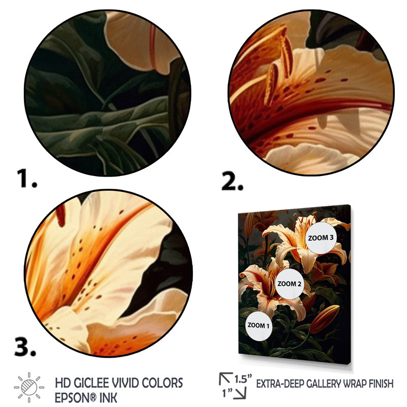 Crème lys artistique II - impression, H 32 po x l 16 po x P 1 po, Cadre flottant doré