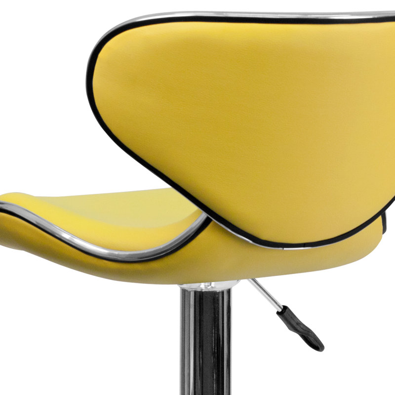 Tabouret de bar contemporain confortable en vinyle à hauteur réglable et dossier mi-haut avec base chromée Claudine, Jaune