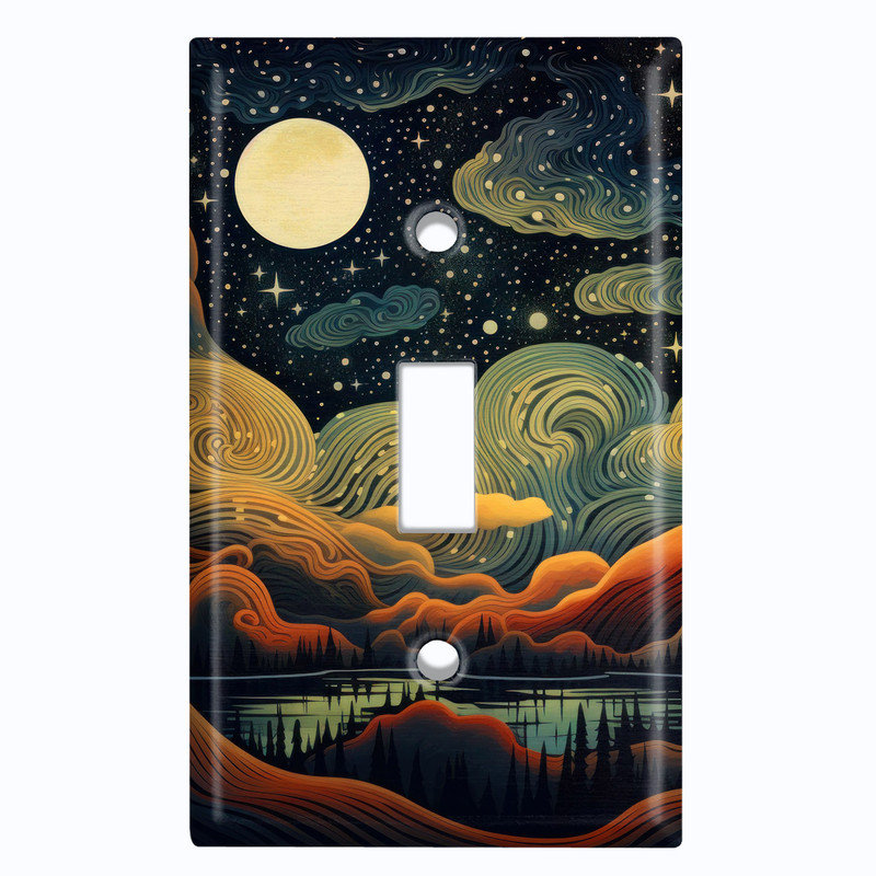 Couvercle de plaque d'interrupteur en métal; Bascule de taille standard US 1 Gang - Full Moon Lake Art, #1 Single Toggle