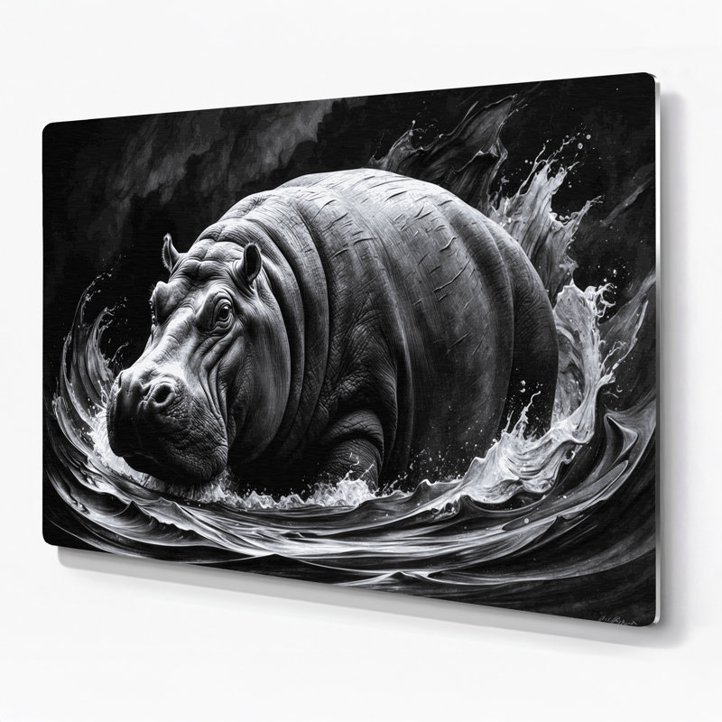 Faune, hippopotame gris, art mural en métal, H 16 po x l 20 po