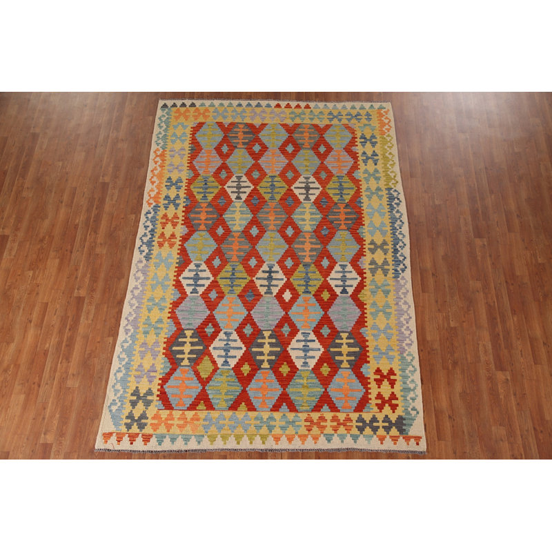 Tapis géométrique en laine Kilim 7 x 7