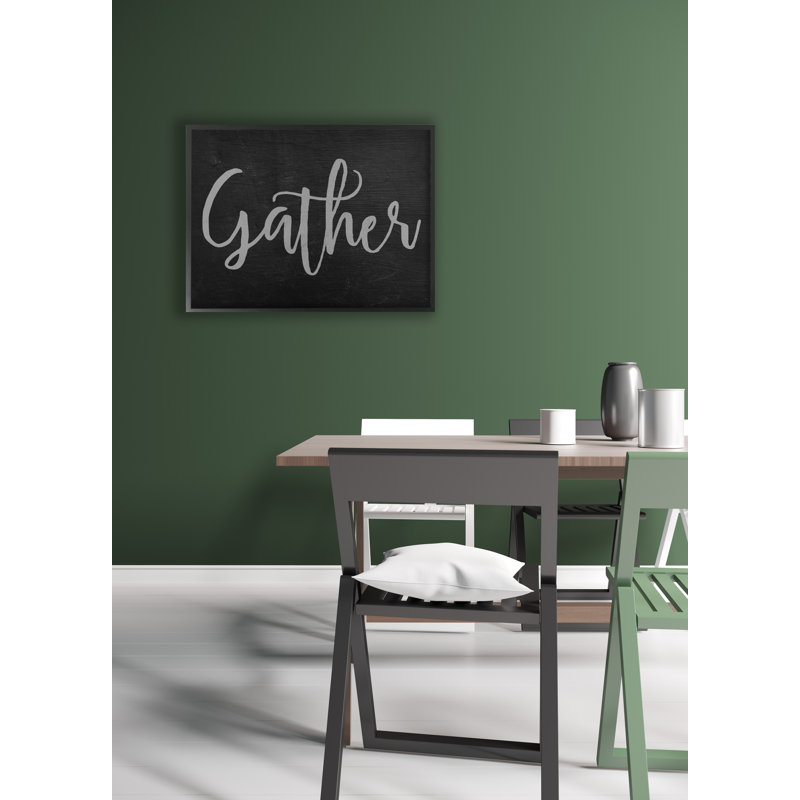 «Gather Black and Gray Typographie», art textuel, Giclée encadrée noir minuit, H 16 po x l 20 po