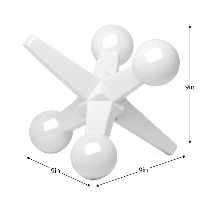  Pellegrin 9" Ceramic Decorative White Jacks Decor Sculpture, White