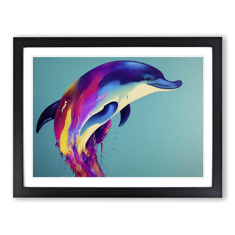 Colourful Dolphin Abstract - Single Picture Frame Print, Black, 46cm H x 64cm W x 2cm D