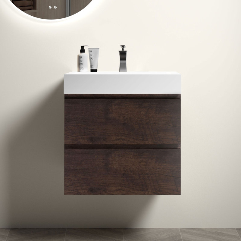 Meuble-lavabo 24 po avec lavabo, Noyer, Blanc