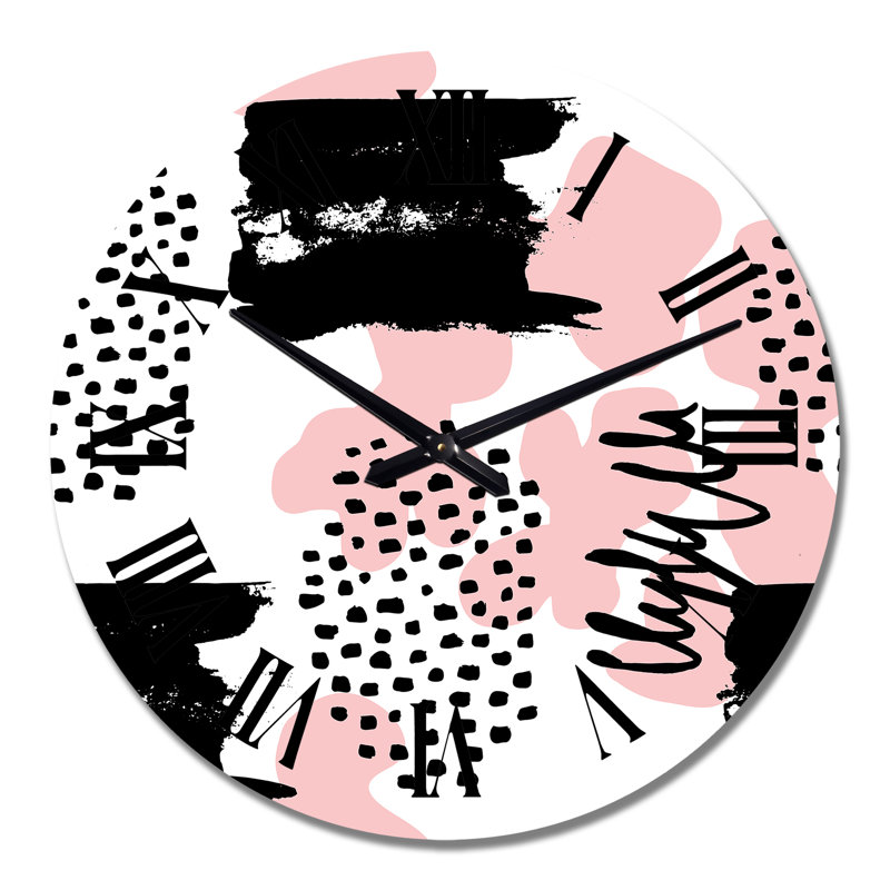 Horloge murale moderne rose et gris à pois II, Surdimensionné