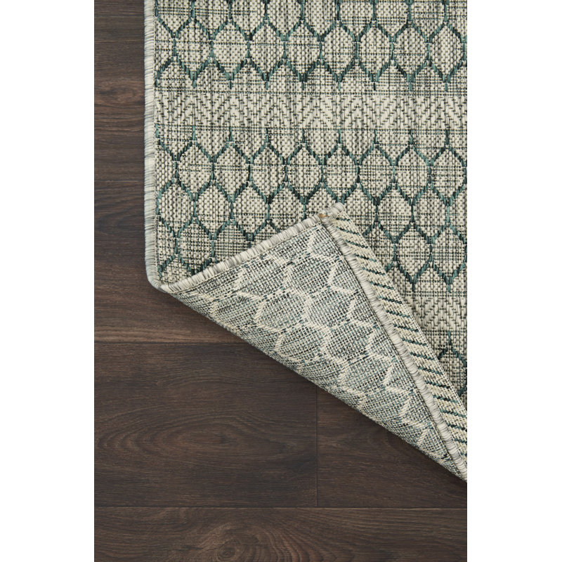Jimmu Gray/Teal Indoor/Outdoor Area Rug, Rectangle 2'2" x 3'9"