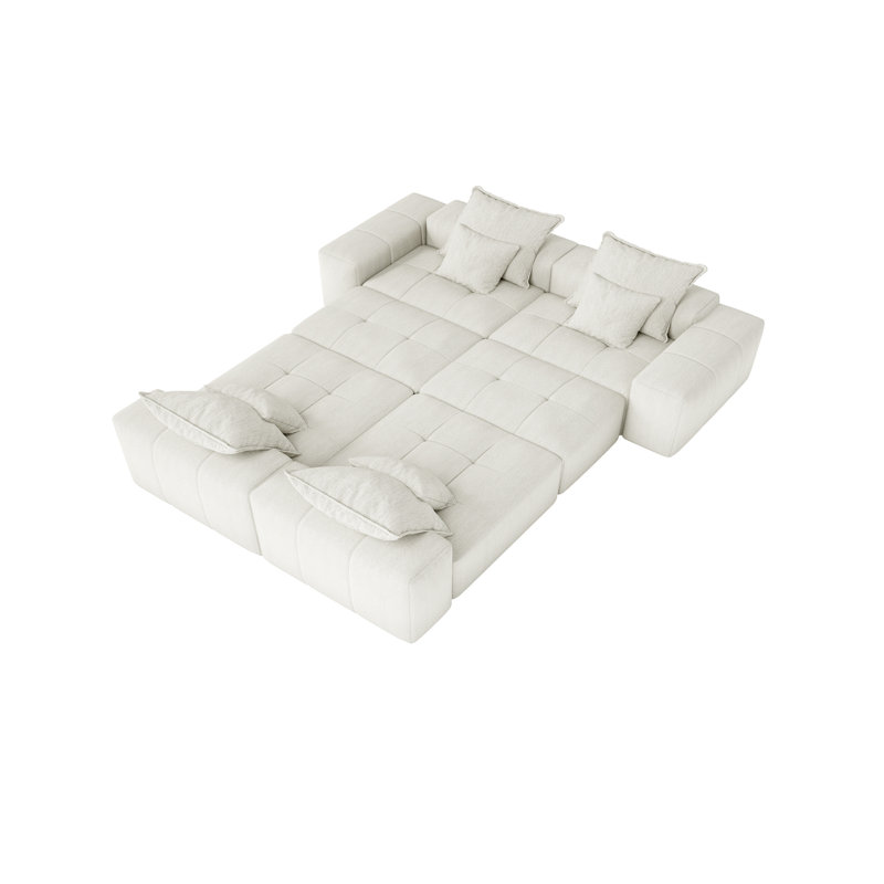Roseate Boneless 198.43" Oversized 8-Piece Modular Sectional Sofa Sparkling Chenille Fabric With 8 Pillows, Beige
