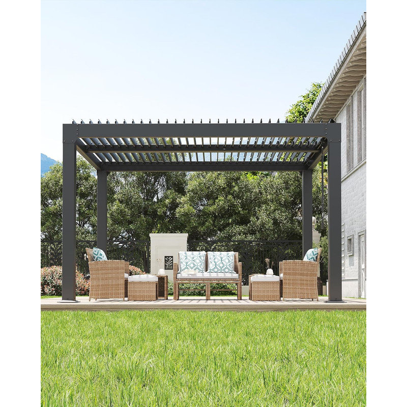 Louvered Pergola with Adjustable Roof, Reinforced Aluminum Frame & Drainage System for Patio, 88" H x 144" W x 119" D