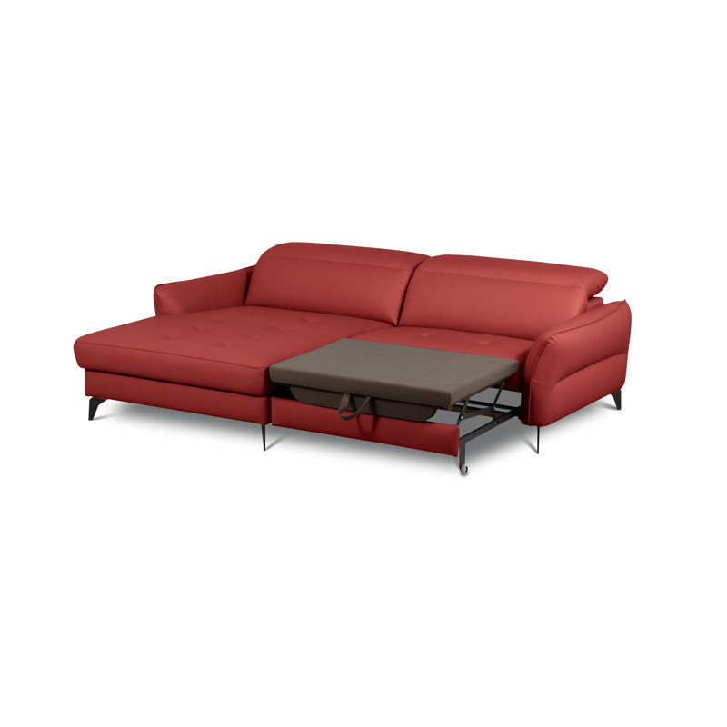 Manchester Leather Corner Sofabed with Adjustable Headrests and Storage, Red, Left Hand Facing
