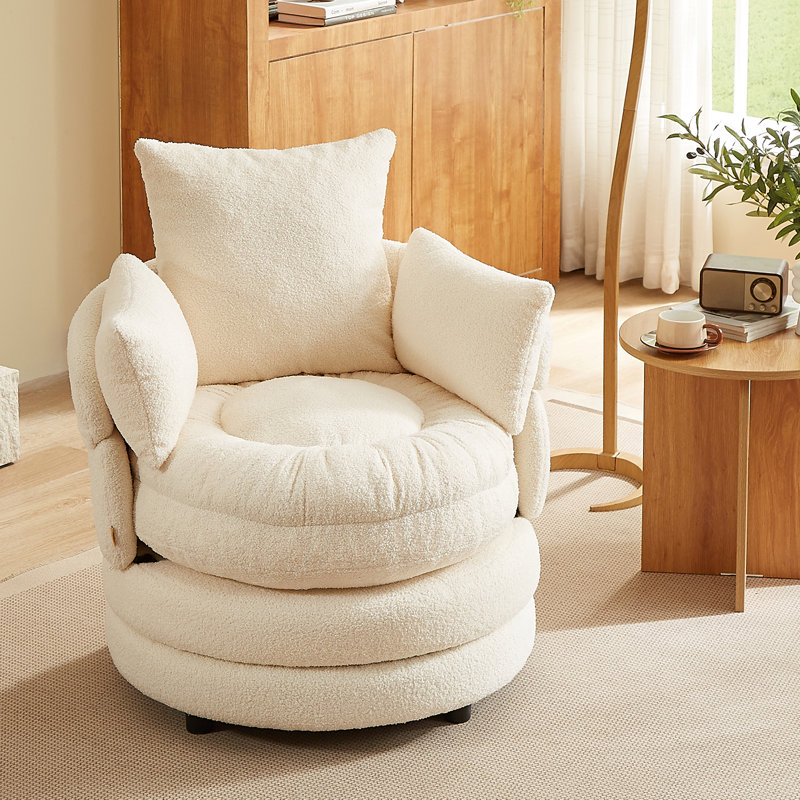 Modern 360° Swivel Accent Chair, Convertible Flip‑Back Upholstered Lounge Armchair, Plush Cushioned Reading Chair with Ottoman Function for Living Room Bedroom