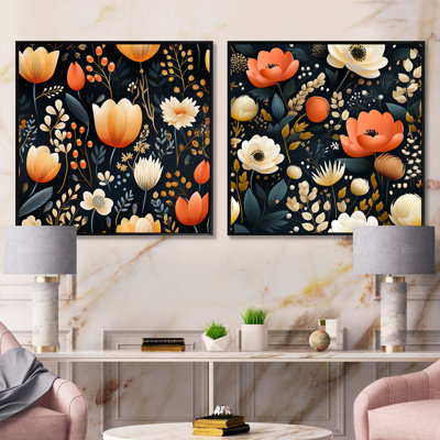 Galets - Ensemble de 2 collages carrés floraux
