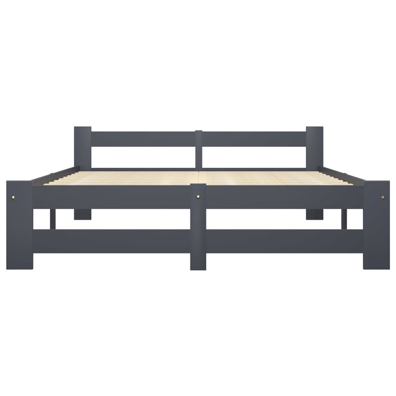 Berna Solid Wood Bed, Dark Grey, European Double (140 x 200cm)
